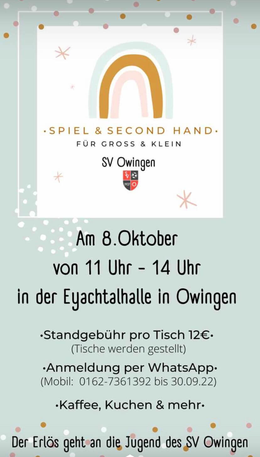 Aktuelle Informationen zum Spiel & Second Hand für Groß & Klein – 08.10.2022