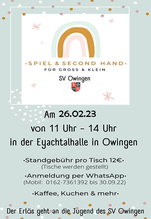 Aktuelle Informationen zum Spiel & Second Hand für Groß & Klein – Sonntag, 26.02.2023
